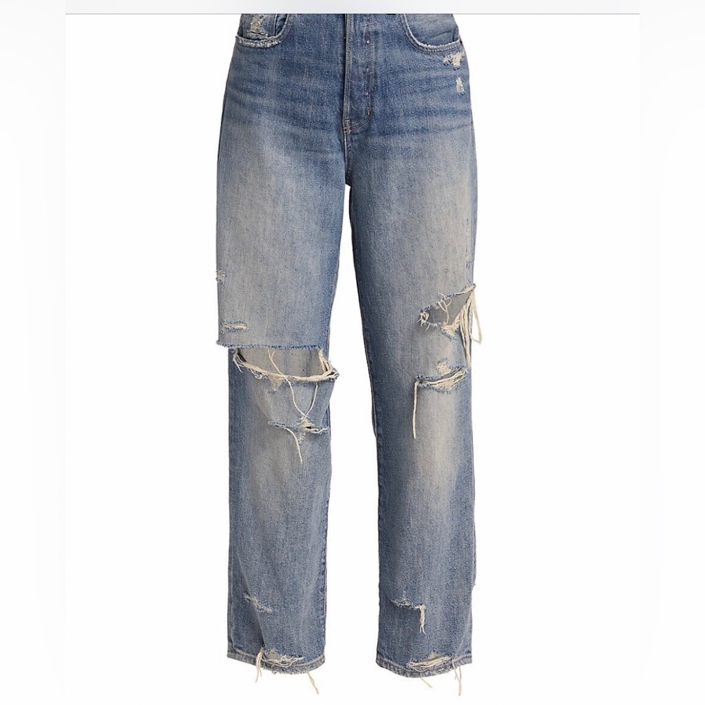 Veronica Beard Blake High-Rise Distressed
Straight-Leg Jeans Clearwater size 29